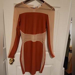 Nordstrom Nude Red mesh long sleeve dress NWT
